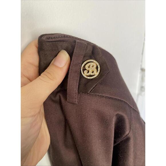 Blumarine Pants - BLUMARINE Brown Cotton Dress Pants Trousers Rhinestone Logo IT-40